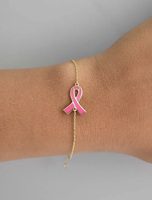 Bracelet en acier inoxydable plaqué or 18 carats avec ruban rose émaillé Jietao, bijoux personnalisés pour la sensibilisation au cancer du sein pour femmes, résistant à l'eau