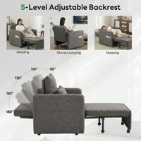Fauteuil convertible réglable 3-en-1, canapé-lit long escamotable, canapé simple pour appartement, dortoir, université