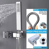 Système de douche thermostatique à effet pluie, finition laiton en acier inoxydable brossé, robinet avec 6 jets de massage, triple poignée, design carré moderne