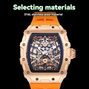 Nuovo Orologio Meccanico Scheletrato in Acciaio Inossidabile Placcato Oro Rosa 3ATM con Cinturino Arancione e Vetro Zaffiro - Product Image 4