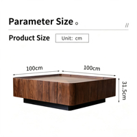 Table basse en bois massif noyer noir, design minimaliste nordique-italien, table d'appoint carrée pour salon