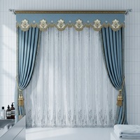 Rideaux bleu ciel Yun Zhu, rideaux brodés royaux, cantonnières plates festonnées, décoration de luxe pour villa, salon, hôtel