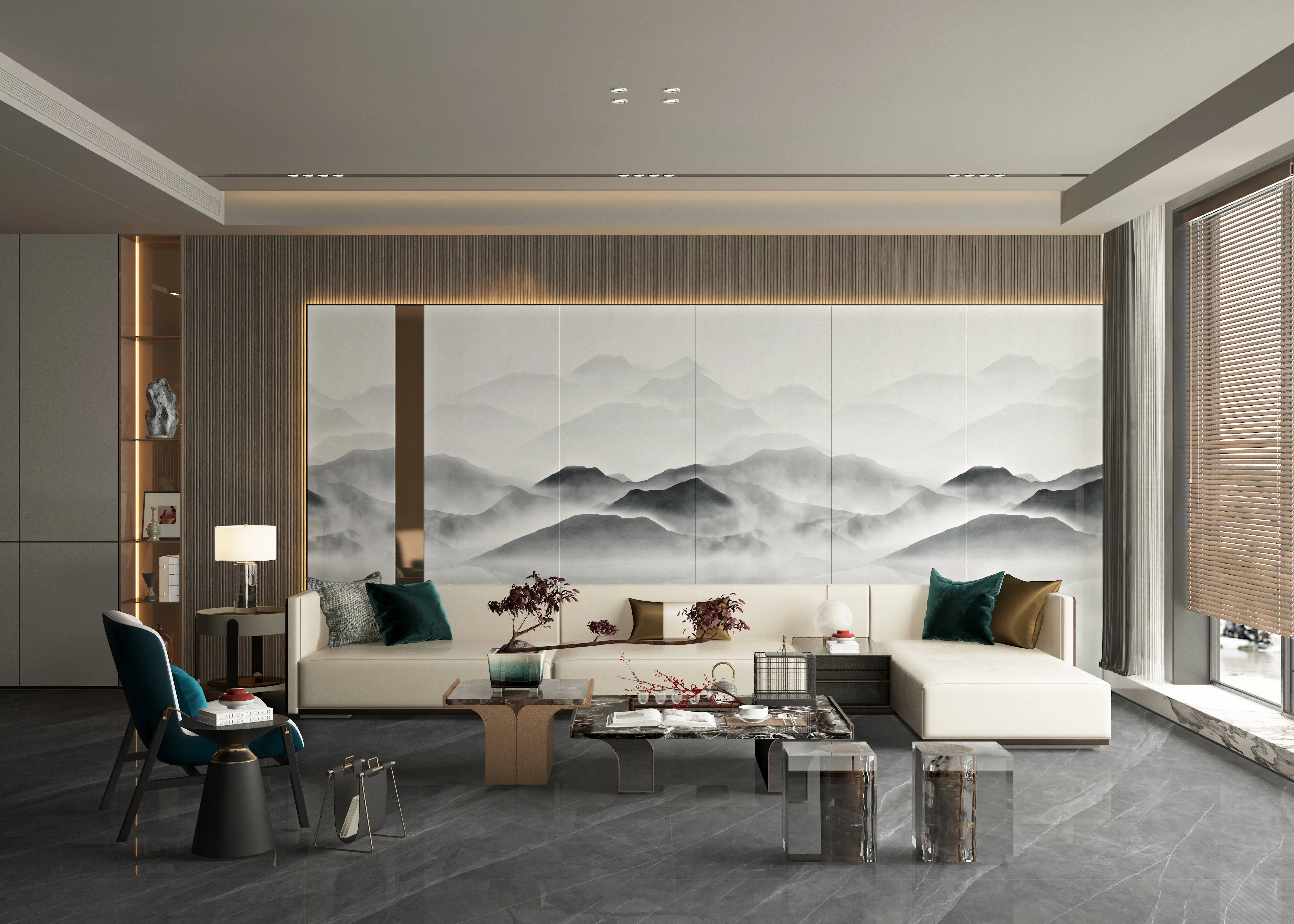 800x2600 Porcelain Slab Tile Slab Chinese Landscape Painting Sintered Stone