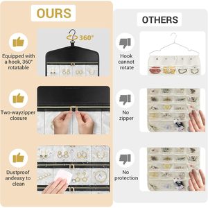 ที่เก็บเครื่องประดับแบบแขวน 40 ช่อง มีซิป สำหรับตู้เสื้อผ้า ผนัง ประตู ที่เก็บต่างหู สร้อยคอสำหรับผู้หญิง สำหรับเดินทาง - Product Image 4