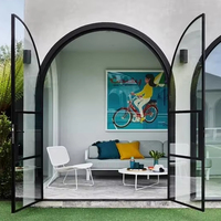 Hotian, puerta de cristal de arco negro interno curvo personalizado, puerta de arco de cristal de acero grande a la venta