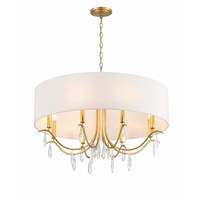 Lustre moderne en lin avec abat-jour rond, métal doré et gouttes de cristal, pour salle à manger, îlot, salon, hôtel