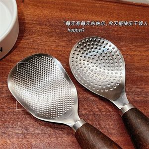 Cuillère à riz en acier inoxydable avec manche en bois, antiadhésive, pour cuiseur à riz, usage domestique, 2 pièces, couleur unie - Product Image 3