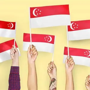 Sunshine tongkat genggam poliester Singapura, tongkat bendera negara nasional untuk dekorasi acara Festival Internasional