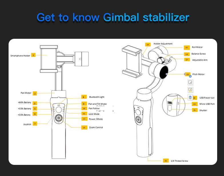 Hot Selling Phone Camera Stabilizer 3-axis Handheld Gimbal