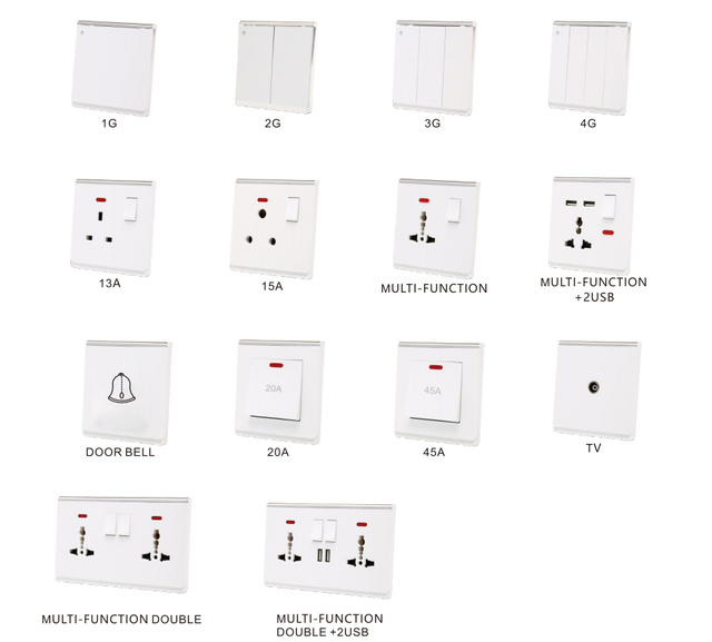 Abuk Bs Uk Standard Stainless Steel Material 16a 13a 220v-250v 1 Gang 2 Gang Electrical Light Wall Switch Socket