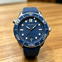Montre mécanique de plongée tendance 2026, calendrier simple, cadran bleu, étanche 300M, bracelet en silicone pour homme