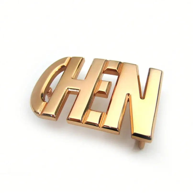 Özel gümüş kaplama özel mektup logosu Metal marka isim plakası kemer tokaları