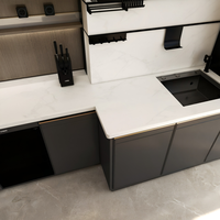 Offre Spéciale : Ensemble de Cuisine Moderne Personnalisé en Pin avec Îlot Central et Bande LED pour Villa et Appartement