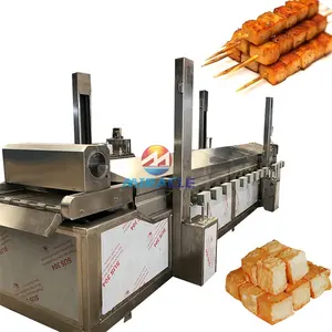 Fritadeira comercial de batatas fritas donut, máquina automática de fritar canelas de porco, frigideira de correia contínua