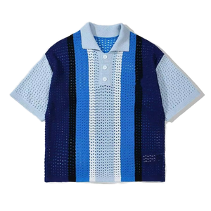 Vêtements en tricot pour hommes en gros |   Chemises décontractées en crochet rayées avec logo personnalisé |   Polo en maille à motif géométrique de haute qualité - Product Image 1