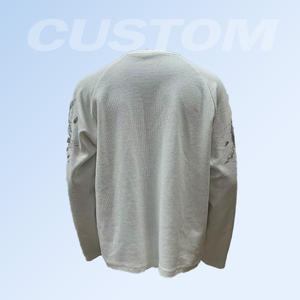 T-<span class=keywords><strong>shirt</strong></span> termica personalizzata con stampa DTG 340gsm t-<span class=keywords><strong>shirt</strong></span> stile Street stile a tracolla Waffle in maglia a maniche lunghe per uomo - Product Image 2