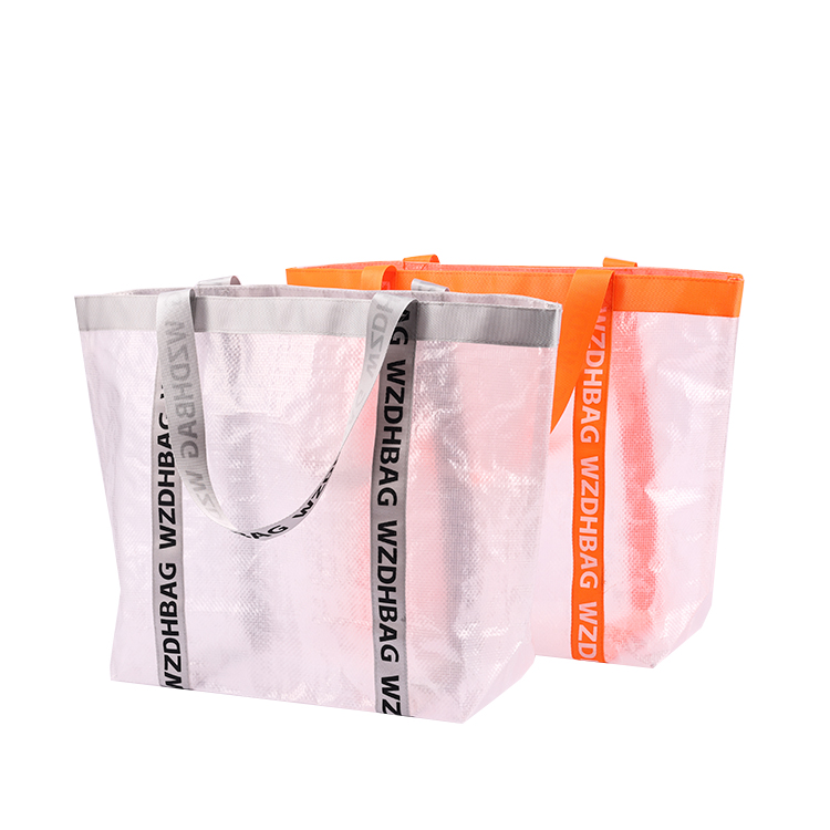 Custom Printed Large Clear PP Woven Tote Bag Reusable Laminated Waterproof Grocery Shopping Bag with Handle