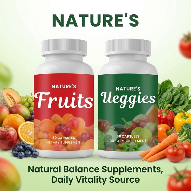 Amaz Custom Fruits & Veggies Supplement 60 Capsules Natural Balance Whole Food Multivitamin for Daily Vitality OEM Manufacturer