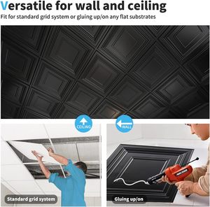 Panneau de plafond carré 3D en PVC <span class=keywords><strong>noir</strong></span> mat, installation rapide, panneau sans colle pour salle de sport, chambre, salle à manger, décoration intérieure, panneaux muraux - Product Image 6