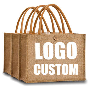 Bolsa de Yute <span class=keywords><strong>con</strong></span> Certificación Eco-Safe, Diseño <span class=keywords><strong>con</strong></span> Letras, Asa de PU, Correa para el Hombro, Varios Tamaños, Almacenamiento en el Hogar, Compras, Vino, Regalos - Product Image 1