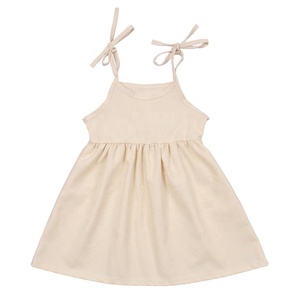 Hot Selling Girls Leinen Baumwoll kleid Custom Boutique Kleinkind Kleidung Ärmelloses Halfter Slip Kleid für Kinder Einfarbige Kleider - Product Image 4