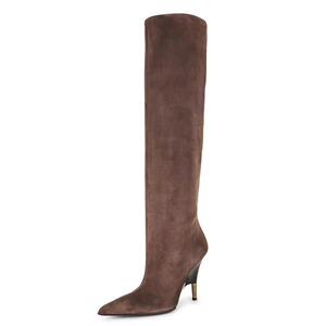 Soft Suede Thin High Heel <b>Long</b> Boots Wide Fit Stiletto Shoes Women's on Knee High Booties - Product Image 2