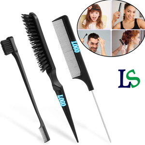 Kit de peignes à sourcils double tranchant noirs <span class=keywords><strong>pour</strong></span> femmes, brosse à cheveux en nylon, peigne à queue de rat en acier, outils de coiffure et de maquillage – Vente en gros - Product Image 1