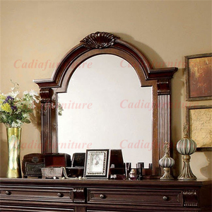 Juego de Muebles de Dormitorio Estilo Rústico de Lujo, <span class=keywords><strong>Set</strong></span> de Dormitorio Antiguo de Madera en Tamaño Queen/King con Cubierta de Cuero Genuino - Product Image 4