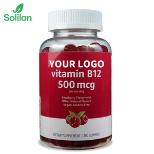 100 Count <strong>Vitamin</strong> <strong>B12</strong> 500mcg Gummy Candy for Teenagers-Solilan Brand Energy Production &amp; Metabolism Support Raspberry Flavor - Product Image 1