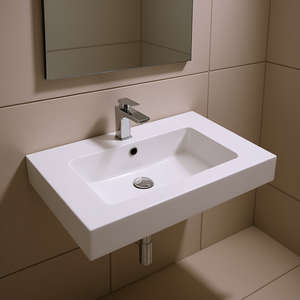Lavabo Integrado de Superficie Sólida Rectangular de 30 cm Blanco Brillante Estilo Moderno para Baño - Product Image 2
