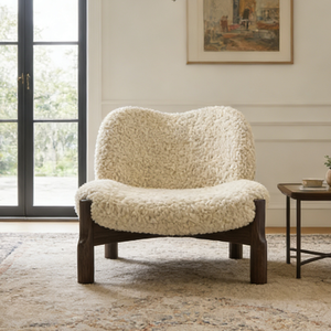 Fauteuil lounge moderne en <span class=keywords><strong>laine</strong></span>, pieds en bois, fauteuil moelleux en tissu Teddy, fauteuil d'appoint en bouclette crème, mobilier de chambre à coucher, salon, design - Product Image 5
