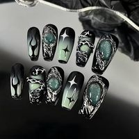 Uñas Postizas Extra Largas Tipo Ataúd al por Mayor, con Diseño 3D de Flor Azul, Uñas Artificiales, Suministros para Uñas con Etiqueta Privada Personalizada