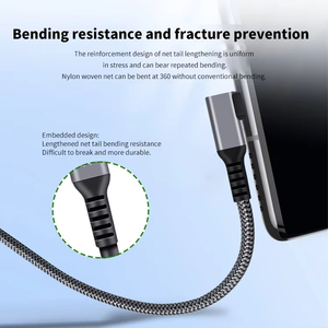 <span class=keywords><strong>Cable</strong></span> de Carga Rápida USB 3.2 Tipo <span class=keywords><strong>C</strong></span> de 90 Grados y 3A, <span class=keywords><strong>Cable</strong></span> USB <span class=keywords><strong>C</strong></span> con Cubierta de Nailon y Aleación de Aluminio para Auriculares VR, <span class=keywords><strong>C</strong></span>ámara y Teléfono - Product Image 3
