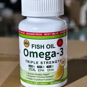 Capsules de supplément d'huile de poisson Oméga 3 triple concentration OEM 2400mg saveur citron, riche en EPA et DHA pour hommes et femmes, gélules molles pures, 60 unités - Product Image 3