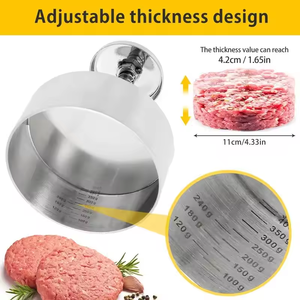 Prensa de hamburguesas de acero inoxidable profesional, 1 pieza, fácil de hacer, hamburguesas gourmet caseras, <span class=keywords><strong>parrilla</strong></span> de hierro con mango de resorte, herramienta de prensa de carne de Metal - Product Image 3