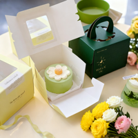 Caja de pastel portátil personalizada de 4 pulgadas con decoración de cinta, embalaje de alimentos para bocadillos de diseño moderno, caja de pequeño pastel de cumpleaños