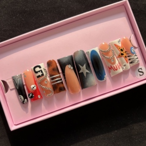 Faux ongles en acrylique <span class=keywords><strong>de</strong></span> luxe faits à la main sur mesure, à presser, avec colle, forme carrée moyenne, couvrance totale, marque privée, vente en gros - Product Image 4