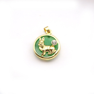 Liontin Zodiak Cina Berlapis Emas HD0031 dengan Batu Giok Hijau dan Zirkonia Berlian, Liontin Giok Hewan Harimau Naga Ular Monyet - Product Image 3