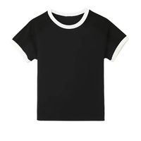 Camiseta Corta de Verano para Mujer RUICHI, 230GSM, Estilo Y2K, Cuello Redondo, Corte Ajustado, Cuello y Puños en Color Contrastante, Manga Corta