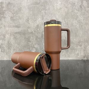 20Pack Custom logo H2.0 Dark Chocolate Gold Underneath Powder Coated 40oz Tumbler with <b>Lid</b> <b>and</b> <b>Straw</b> for Laser Engraving - Product Image 1