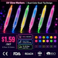 Marqueurs UV fluorescents double embout, 12 couleurs, pour tatouages temporaires, peinture corporelle et visage, pour festivals, raves et fêtes d'Halloween