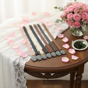 Cinturón de Boda de PU Turquesa con Relieve Retro Angelina de 3.5 cm, Accesorio Nupcial para Mujer Adulta - Product Image 2