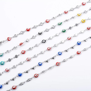 Collier chaîne œil turc en acier inoxydable 6 mm pour femme, perles colorées, bracelets chaîne en forme de cœur disponibles, bijoux en métal - Product Image 6