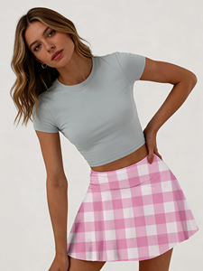 Falda de Tenis Ligera, Suave y Elástica, de Punto, con Estampado de Cuadros Rosa, Hasta la Rodilla, para Golf y Uso Diario - Product Image 5