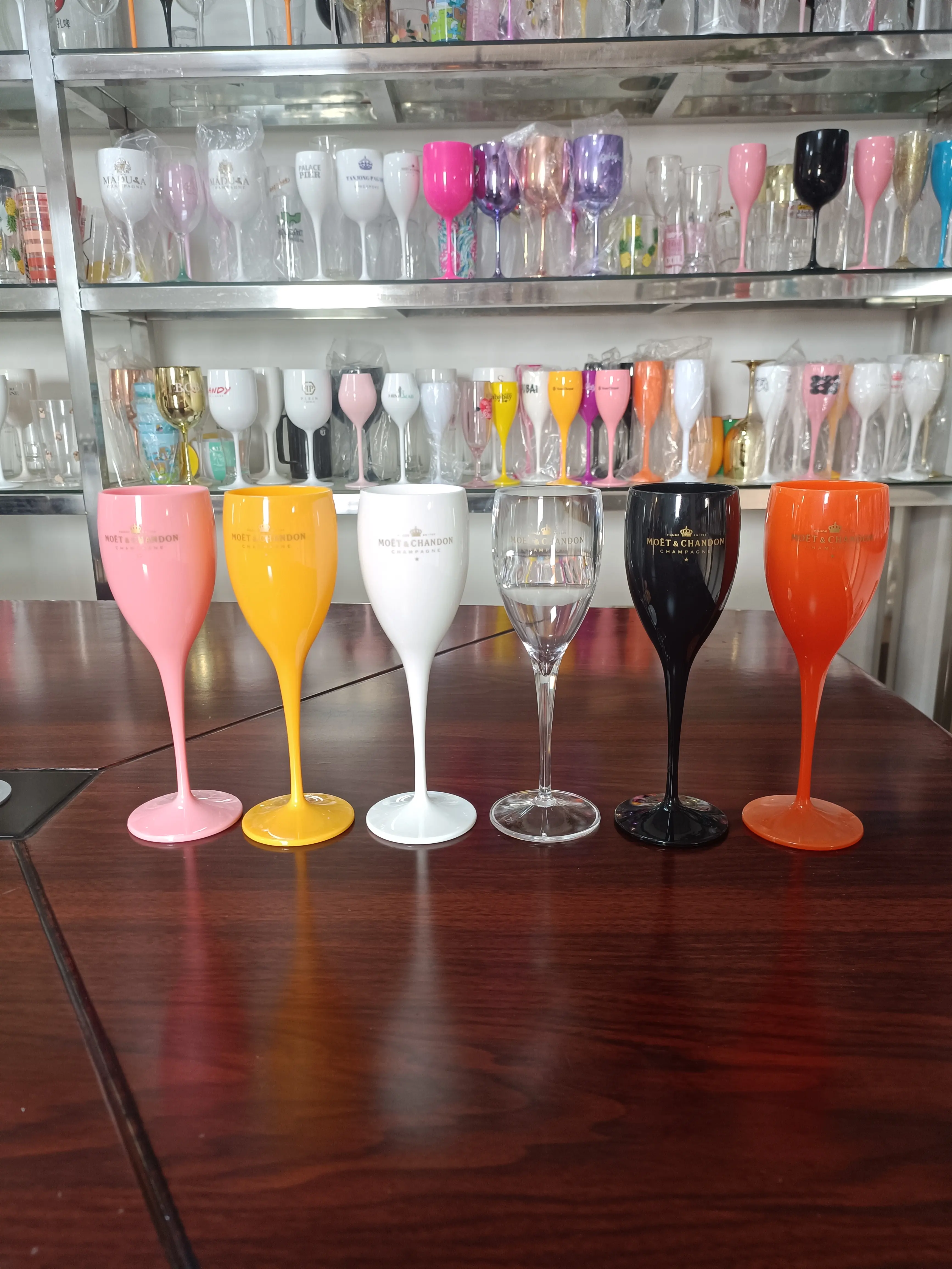 BST High Quality Unbreakable Goblet Wine Glass Acrylic Champagne Flutes Custom Printing Pink Plastic Wine Glasses