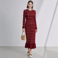 Vêtements pour femmes en gros, robe sirène à manches longues en tricot, robe longue à queue de poisson noire élégante de haute qualité, vêtements pour femmes