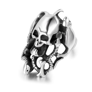 Men's Retro <b>Titanium</b> Steel Skull <b>Ring</b> Skeleton Design Hip Hop Jewelry Gift SA466 - Product Image 1