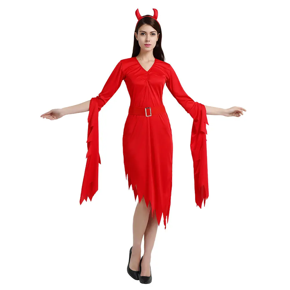 Halloween Rollenspiel Hexen kleid Kleid Make-up Tanz party Erwachsene Red Demon Kostüm mit Teufel Stirnband