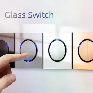 Uk áfrica hongkong interruptores de vidro padrão, interruptor de parede mecânico elétrico branco preto do painel de vidro cinza do ouro elétrico