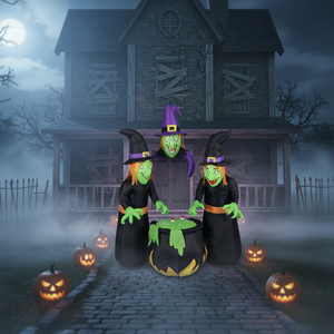 Decorazione Gonfiabile di Halloween con Tre <span class=keywords><strong>Streghe</strong></span> Intorno a un Calderone, con Luci LED, Ornamento per Esterni e Giardino - Product Image 4